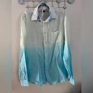 BENSON NEW YORK 100% Linen Stylish Gradient Blue Men's Shirt